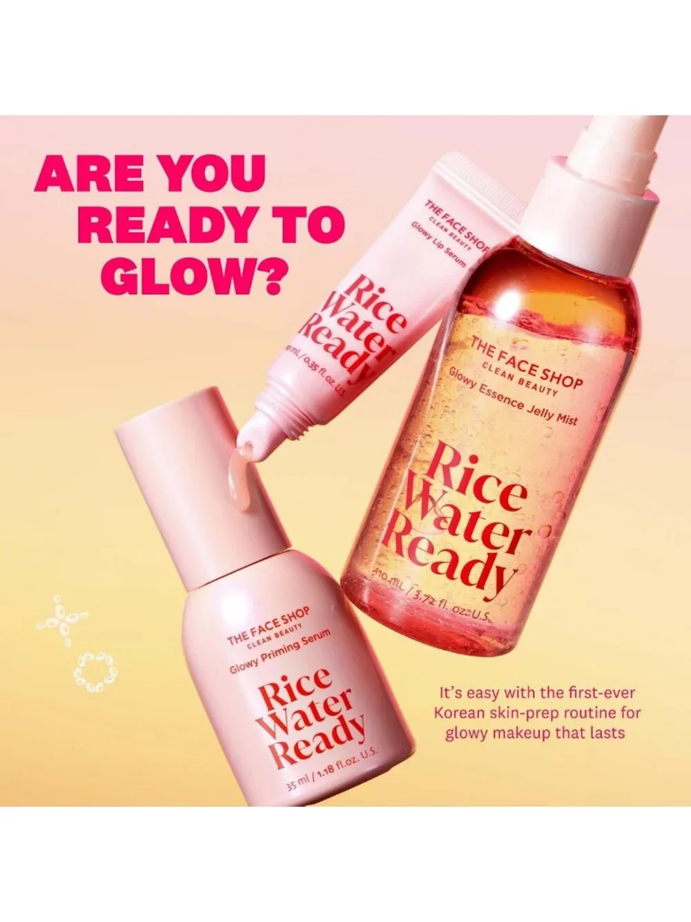 Glowy Hydrating Serum & Primer, Korean Skin Care with Peptides for Radiance